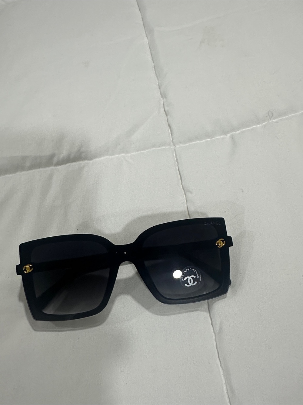 Black Square Sunglasses with Gold Accents